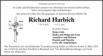 Traueranzeige von Richard Harbich von  Kreisanzeiger