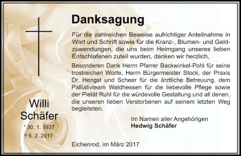 Traueranzeige von Willi Schäfer von VRM Trauer