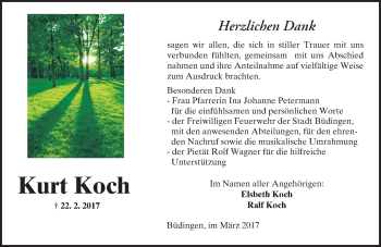 Traueranzeige von Kurt Koch von  Kreisanzeiger
