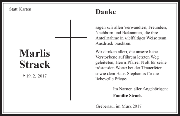 Traueranzeige von Marlis Strack von VRM Trauer