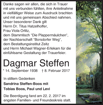 Traueranzeige von Dagmar Steffen von  Kreisanzeiger