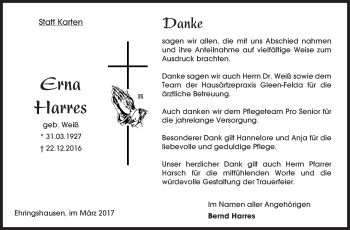 Traueranzeige von Erna Harres von VRM Trauer