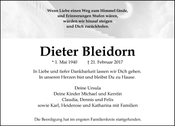 Traueranzeige von Dieter Bleidorn von Trauerportal Rhein Main Presse