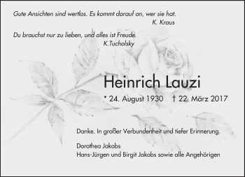 Traueranzeige von Heinrich Lauzi von Trauerportal Rhein Main Presse