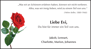 Traueranzeige von Evi  von Trauerportal Rhein Main Presse