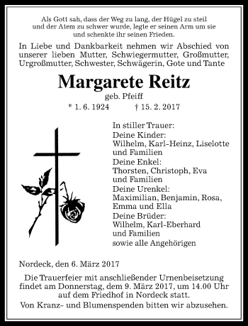 Traueranzeige von Margarete Reitz von  Gießener Anzeiger