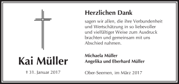 Traueranzeige von Kai Müller von  Kreisanzeiger