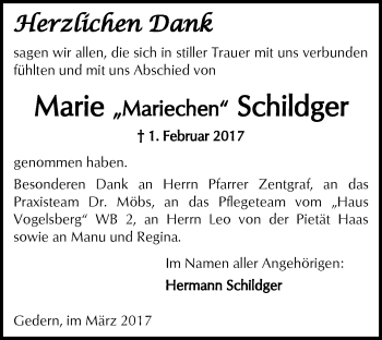 Traueranzeige von ferz Cic hen Dank von  Kreisanzeiger
