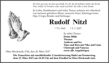 Traueranzeige von Rudolf Nitzl von  Kreisanzeiger