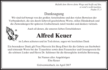 Traueranzeige von Alfred Keuer von  Usinger Anzeiger