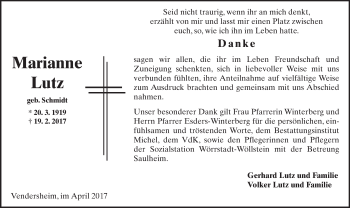 Traueranzeige von Marianne Lutz von Trauerportal Rhein Main Presse