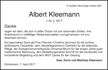 Traueranzeige von Albert Kleemann von Trauerportal Rhein Main Presse