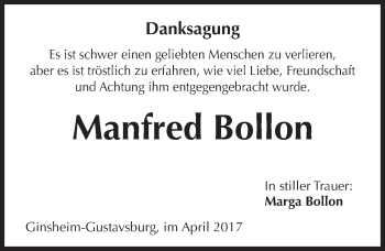Traueranzeige von Manfred Bollon von Trauerportal Rhein Main Presse