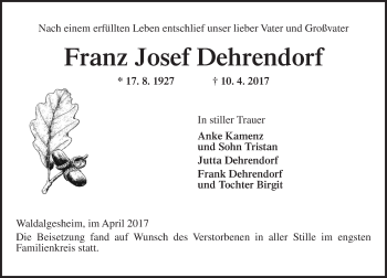 Traueranzeige von Franz Josef Dehrendorf von Trauerportal Rhein Main Presse