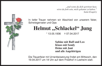 Traueranzeige von Helmut Schlackel Jung von Trauerportal Echo Online