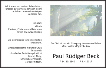 Traueranzeige von Paul Rüdiger Beck von Trauerportal Rhein Main Presse