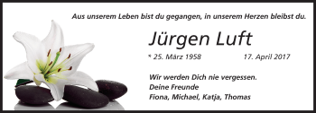 Traueranzeige von Jürgen Luft von VRM Trauer