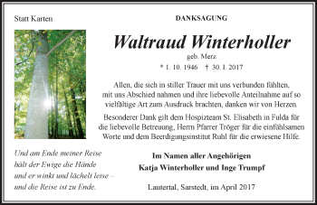 Traueranzeige von Waltraud Winterholler von VRM Trauer
