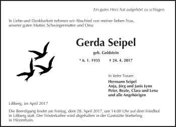 Traueranzeige von Gerda Seipel von  Kreisanzeiger