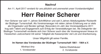 Traueranzeige von Reiner Scherer von  Kreisanzeiger