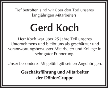 Traueranzeige von Gerd Koch von Trauerportal Echo Online