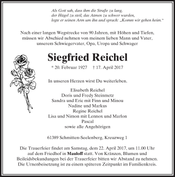 Traueranzeige von Siegfried Reichel von  Usinger Anzeiger