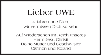Traueranzeige von Uwe  von Trauerportal Echo Online