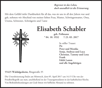 Traueranzeige von Elisabeth Schabler von Trauerportal Rhein Main Presse