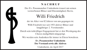 Traueranzeige von Willi Friedrich von Trauerportal Rhein Main Presse