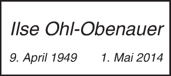 Traueranzeige von Ilse Ohl-Obenauer von Trauerportal Rhein Main Presse