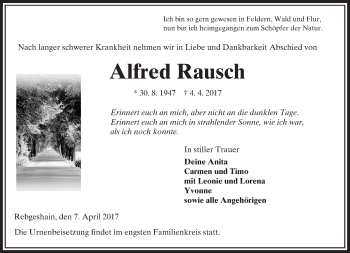 Traueranzeige von Alfred Rausch von VRM Trauer