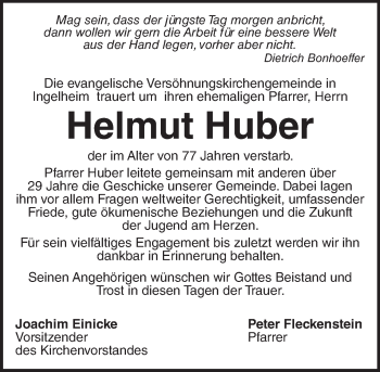 Traueranzeige von Helmut Huber von Trauerportal Rhein Main Presse