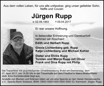 Traueranzeige von Jürgen Rupp von Trauerportal Rhein Main Presse