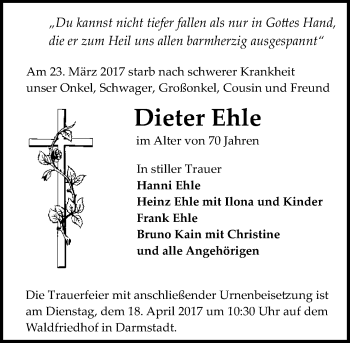 Traueranzeige von Dieter Ehle von Trauerportal Echo Online