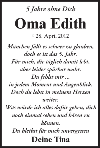 Traueranzeige von Edith Kromm von  Kreisanzeiger