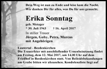 Traueranzeige von Erika Sonntag von Trauerportal Echo Online