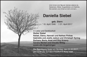 Traueranzeige von Daniella Siebel von Trauerportal Rhein Main Presse