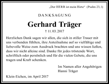 Traueranzeige von Gerhard Träger von  Gießener Anzeiger