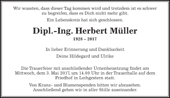 Traueranzeige von Herbert Müller von  Gießener Anzeiger