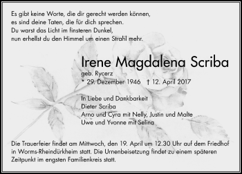 Traueranzeige von Irene Magdalena Scriba von Trauerportal Rhein Main Presse