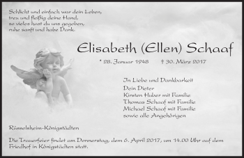 Traueranzeige von Elisabeth Schaaf von Trauerportal Rhein Main Presse