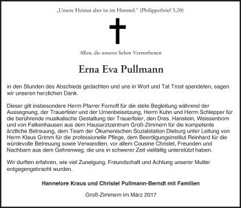 Traueranzeige von Erna Eva Pullmann von Trauerportal Echo Online