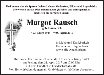 Traueranzeige von Margot Rausch von  Usinger Anzeiger