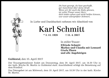 Traueranzeige von Karl Schmitt von Trauerportal Rhein Main Presse