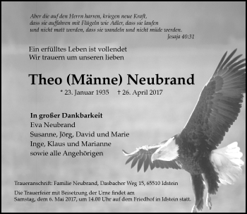 Traueranzeige von Theo Männe Neubrand von Trauerportal Rhein Main Presse