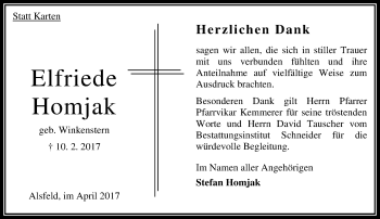 Traueranzeige von Elfriede Homjak von VRM Trauer