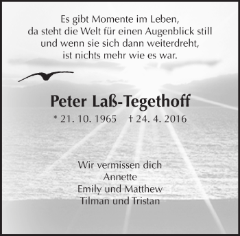 Traueranzeige von Peter Laß-Tegethoff von  Gießener Anzeiger