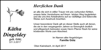 Traueranzeige von Kätha Dingeldey von Trauerportal Echo Online