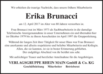 Traueranzeige von Erika Brunacci von Trauerportal Rhein Main Presse