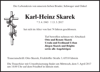 Traueranzeige von Karl-Heinz Skarek von Trauerportal Rhein Main Presse
